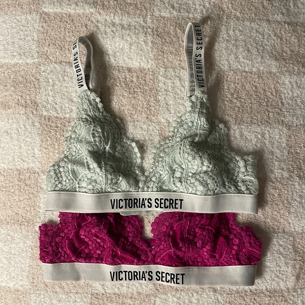 Pair of VS PINK Lace Logo Elastic Bralettes